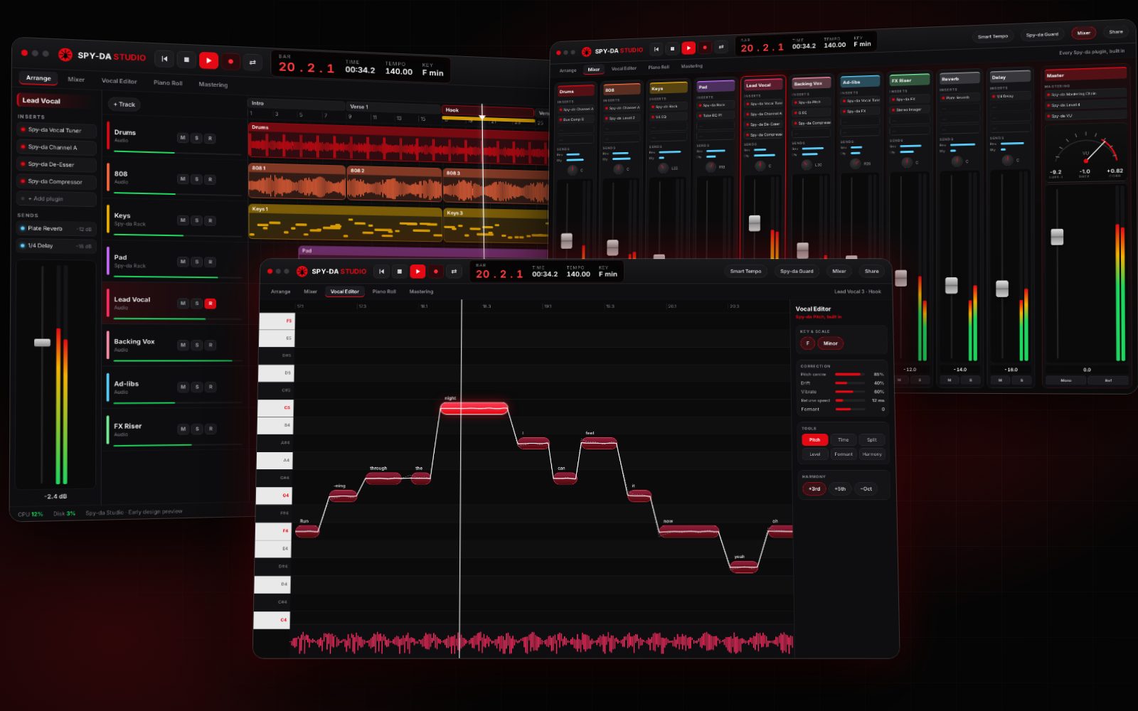 Spy-da Studio preview: arrange window, mixer and Vocal Editor