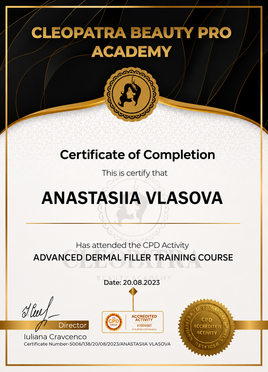 Vlasova Cosmetology Certificate 2