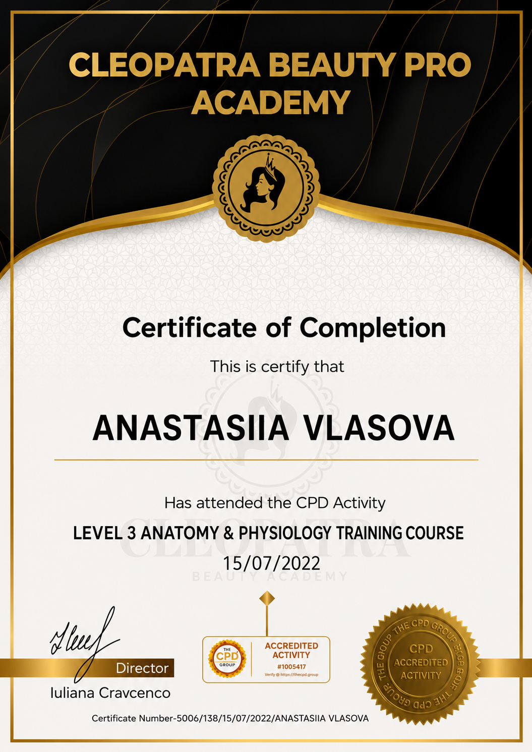 Vlasova Cosmetology Certificate 4
